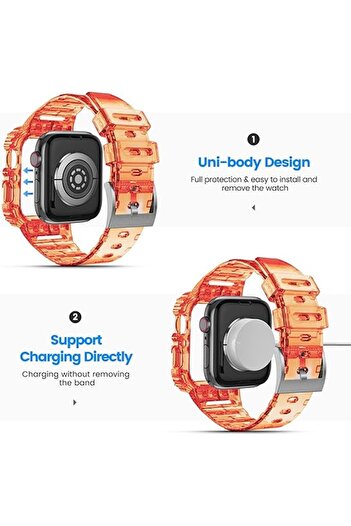 Nezih Case Kayış/kordon Ve Kasa Koruyucu   Watch Seri 2/3/4/5/6/7/8/9/se 44mm 45mm uyumlu Turuncu