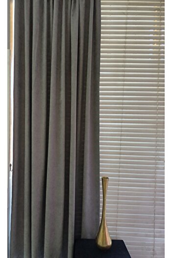 venedik home 1. Class Quality Gray Luxury Velvet - Plain Stitched and Extraphore Gathered Island Background Curtain