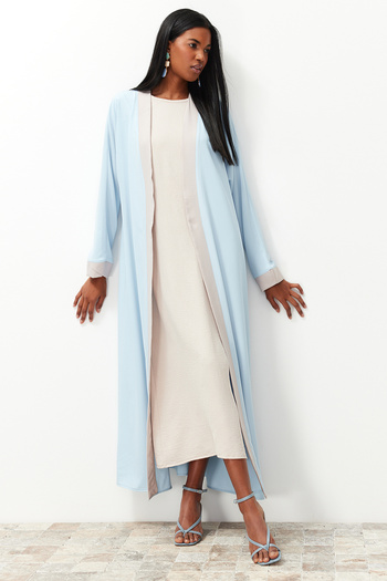 Trendyol Modest Modrá blokovaná dlouhá jednodílná čepice bez šatů - Ferace/Abaya TCTSS24KF00009