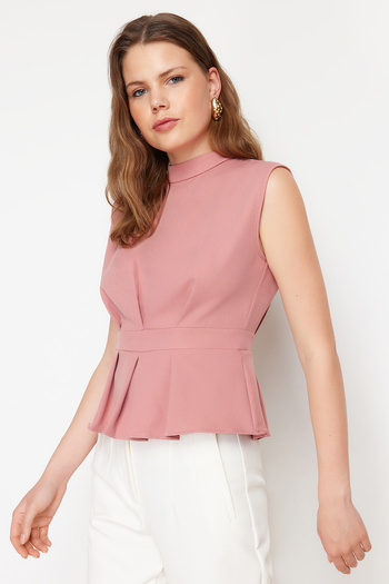 Trendyol Collection Tank top z okrągłym dekoltem Dried Rose TWOAW23BZ00559