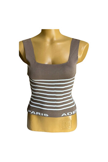 Bima Ticaret Women's Square Collar Striped Knitwear Undershirt