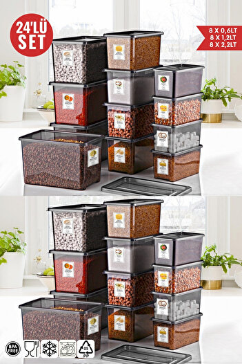 Nandy Home Set of 24 Jolly Storage Containers with Labels 8X0,6LT-8X1,2LT-8X2,2LT - ANTHRACITE