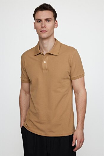 Tudors Pánské Slim Fit Slim Fit 100% bavlna Plain Pique Hnědé tričko Polo límec