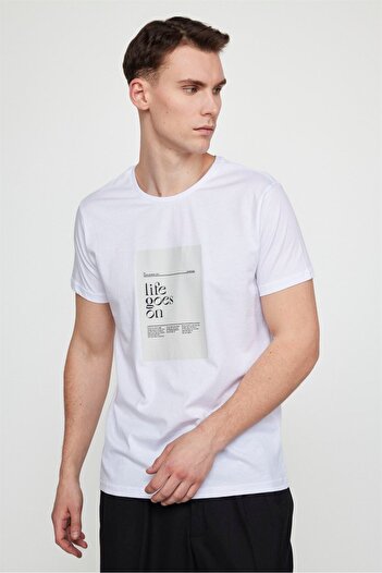 Tudors Ανδρικό T-shirt Slim Fit Slim Fit 100% βαμβακερό τυπωμένο λευκό μπλουζάκι με λαιμόκοψη