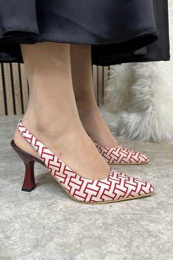 Allyup Casual Women's Red Heeled Shoes Pointed Toe High Thin Heeled Open Back Classic 281