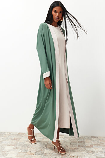 Trendyol Modest Πράσινο μονοκόμματο υφαντό φόρεμα - Μακρύ, χωρίς φόρεμα, φραγμένο καπάκι, Ferace, Abaya TCTSS24KF00009