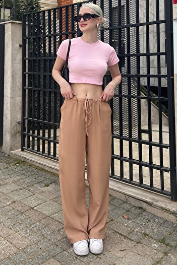 Madmext Dámské plážové kalhoty Camel Crinkle Fabric Basic Mg1778