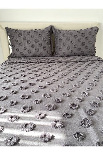 Tly Home Textiles TLY POMPONED BED COVER DOUBLE PERSON (ANTHRACITE GRAY)