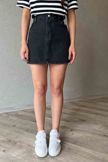 Seda Yalçın Atelier Black Pocket Detailed Mini Denim Skirt
