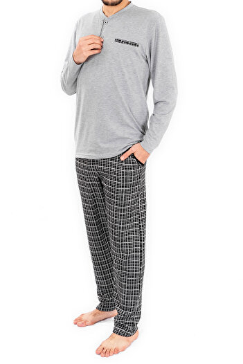 BSM Men's Gray Plaid High Quality Cotton Comfortable Pajama Set