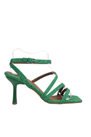 bescobel Green Denim Material Women's Sandals - 8 cm 9902