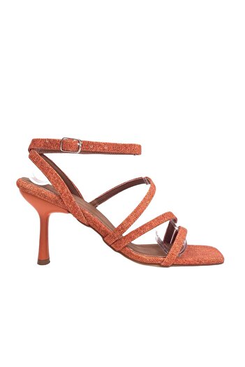 bescobel Orange Denim Material Women's Sandals - 8 cm 9902