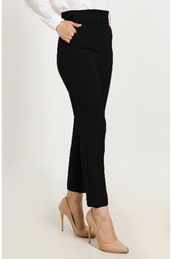 Aşkı Endam Large Size High Waist Skinny Leg Trousers with Balca Belt Gift - Black