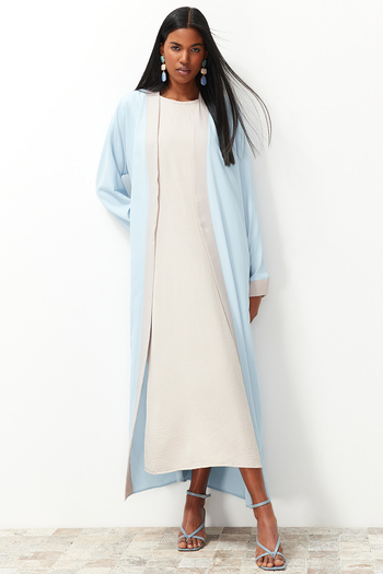 Trendyol Modest Modrá blokovaná dlouhá jednodílná čepice bez šatů - Ferace/Abaya TCTSS24KF00009
