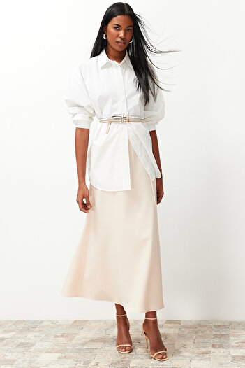 Trendyol Modest Krémová tkaná krepová rybí sukně TCTSS24EB00193