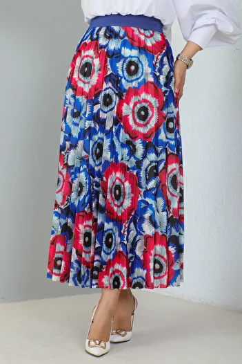 benguen 4558 Patterned Hijab Skirt Saks Blue