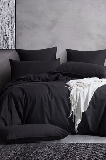 Soft Colours Black Plain Decorative Natural Cotton Double Duvet Cover Set
