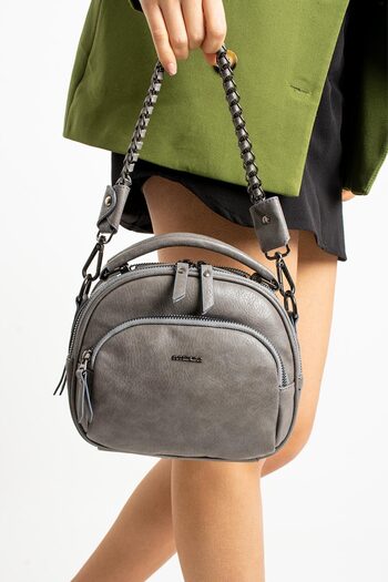 Getcho Versa Women's Gray Mini Crossbody Bag 4 Compartment Round Chain Strap Bag Suitable for Daily Use