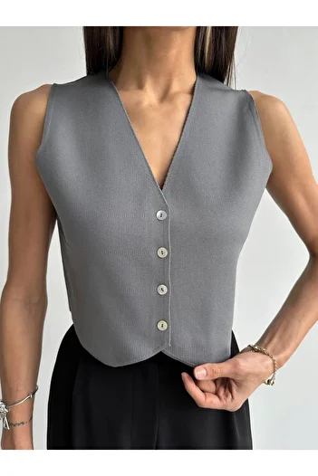 Laluvia Smoked Buttoned Knitwear Vest