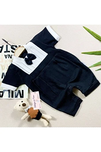 Bebeğin 50 Tonu Boy Baby bow tie cotton snap black jumpsuit 3 6 9 12 months