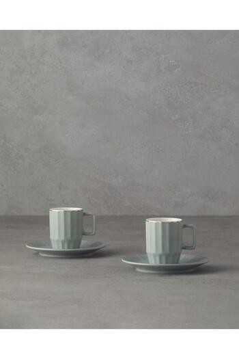 English Home Angely New - 2 Person Bone China Coffee Cup Set, Gray