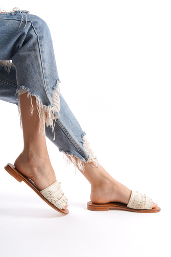 BODRUMLU SİNCE 1941 TASSELED SLIPPERS 100% LEATHER HANDMADE WOMEN SLIPPERS