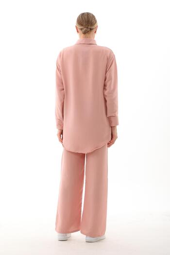 WestBound Women's Jewelled Hijab Double Summer Tunic Trousers Bottom and Top Set - Powder