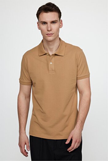 Tudors Pánské Slim Fit Slim Fit 100% bavlna Plain Pique Hnědé tričko Polo límec