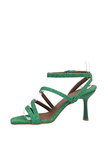 bescobel Kadın Yerhan Yeşil Kot Malzeme Sandalet 8 cm 9902