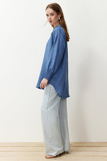 Trendyol Modest Oversize modrá plátěná košile Aerobin - TCTSS24TG00065