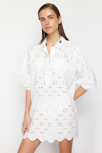 Trendyol Collection White Mini Woven Beach Dress TBESS24EL00103