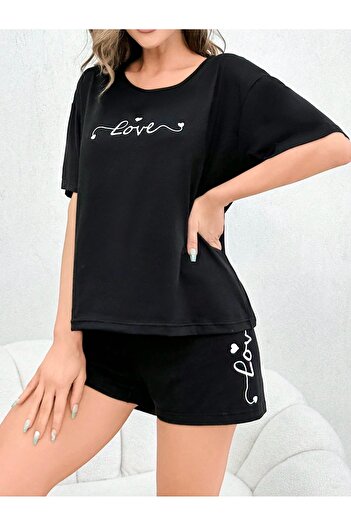PALPİTO Γυναικείο Σετ Σορτς Oversize Black Love Printed