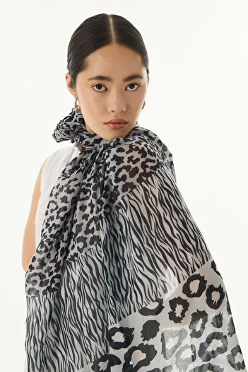 FENZA SCARF GALE - Leopard Zebra Patterned Stone Cotton Shawl