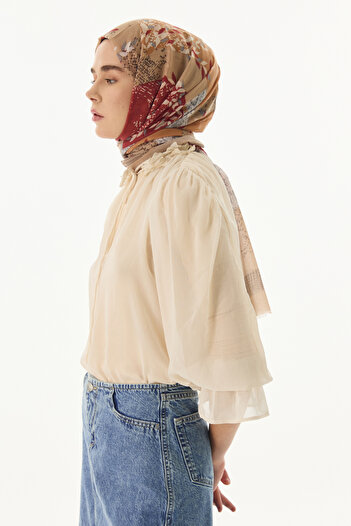 FENZA SCARF Βαμβακερό σάλι FAYLINN σε καφέ-πλακάκι χρώμα - μοτίβο κισσού