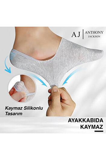 ANTHONY JACKSON 10 Çift Kutulu BAMBU Premium Bay-Bayan Dikişsiz Görünmez Kaymaz Slikonlu Babet Çorap Brook