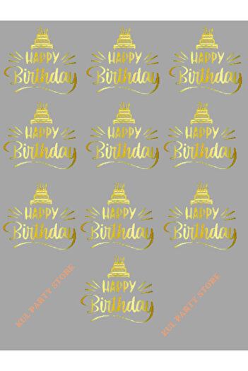 FOKUL Happy Birthday Yazılı Geçici Dövme Doğum Günü Partisi Geçici Dövme 10 Adet Pasta Desenli Gold Dövme