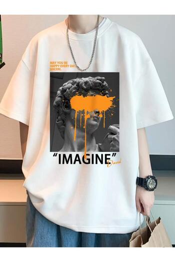 AFROGİYİM Unisex Imagine Sculpture Printed Oversize T-shirt