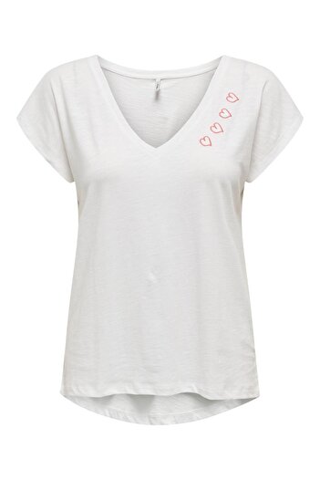 ONLY Women's V-Neck Embroidered T-shirt -15320529