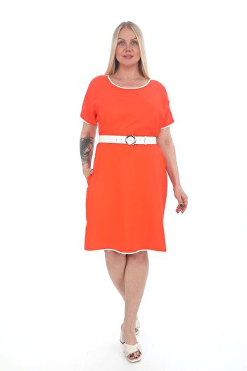 etselements X MODAPO - Large Size Women's Dress with White Belt