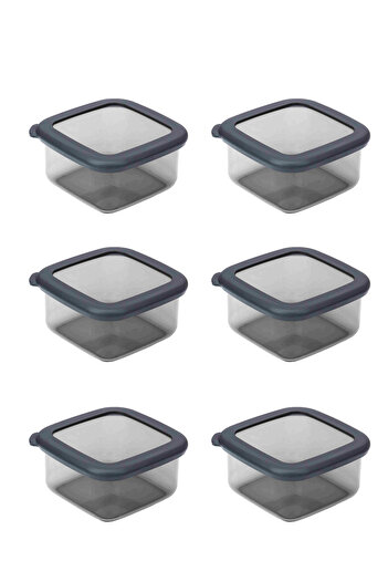 LUCKYHOMES 6-Piece Anthracite Food Container Set - Leak-Proof Silicone Transparent Lid, 400 ml