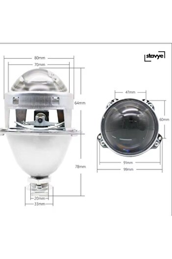 Stavye Profesyonel Seri Bi Xenon Far Merceği - Universal 3 İnç Uzun ve Kısa Işık Etkili Mercek