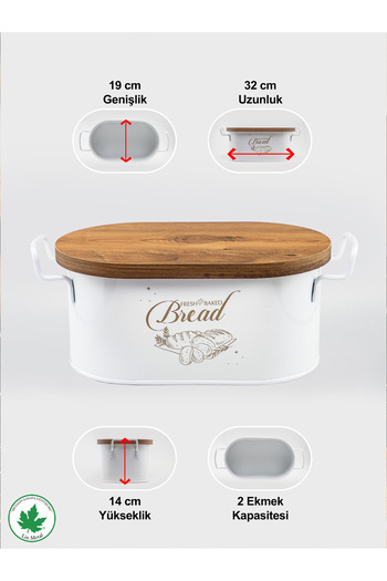 linmetal Ahşap Kapaklı Tel Kulplu Metal Ekmeklik (bread baskılı)