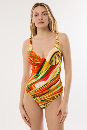 AYYILDIZ 4315 Orange Patterned Capless Swimsuit