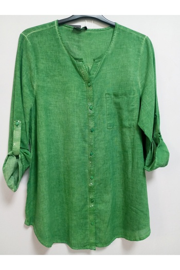 AKŞEN GİYİM LARGE SIZE WOMEN'S COTTON LINEN FABRIC PUL PAYET DETAIL FOLDED SLEEVE AUTHENTIC TUNIC