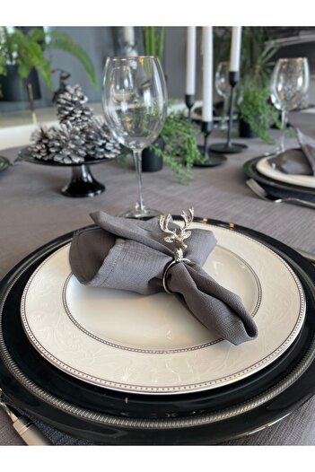 Decamor home 6 Pack Linen Textured Smoked Gray Napkin Fabric Napkins
