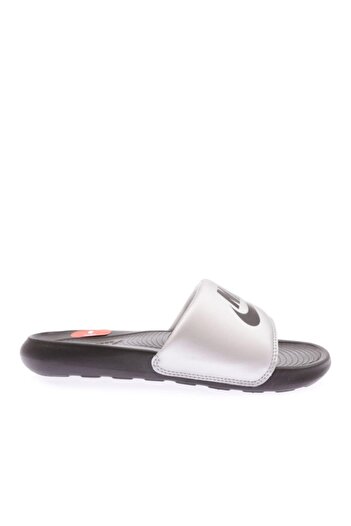 Nike Women's Black Logo Written Silver Slippers Cn9677-006