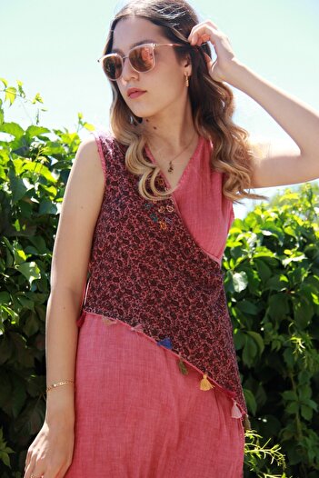 Bohemian Women's Pink Ethnic Patterned Wrap Dress