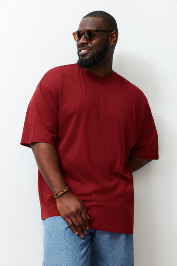 Trendyol Collection Burgundy Oversize Large Size Cotton T-Shirt - Tmnss23Ts00139