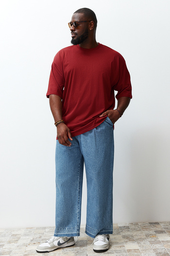 Trendyol Collection Burgundy Oversize Large Size Cotton T-Shirt - Tmnss23Ts00139
