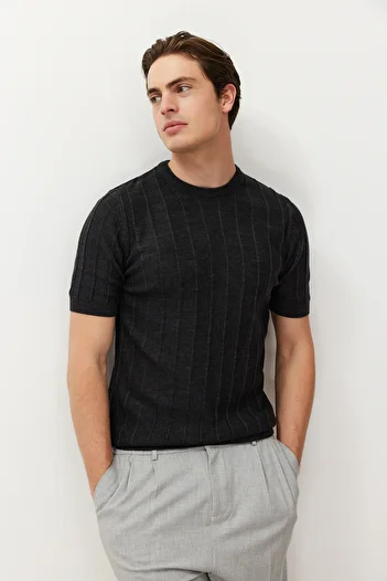 Trendyol Collection Crew Neck Slim-Narrow Fit Anthracite Knitwear T-Shirt - Tmnss24Ts00250